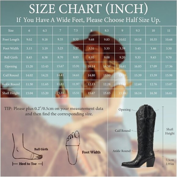 Women's Retro Vintage Black Floral Embroidered Classic Chunky Heel Tall Boot - Picture 6 of 6